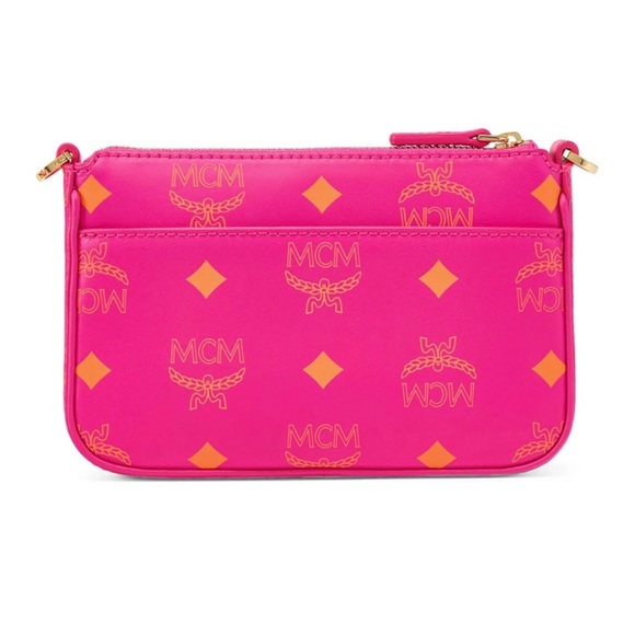 MCM Mini Color Splash Logo Crossbody Shoulder Bag Fuchsia Pink - Picture 3 of 4